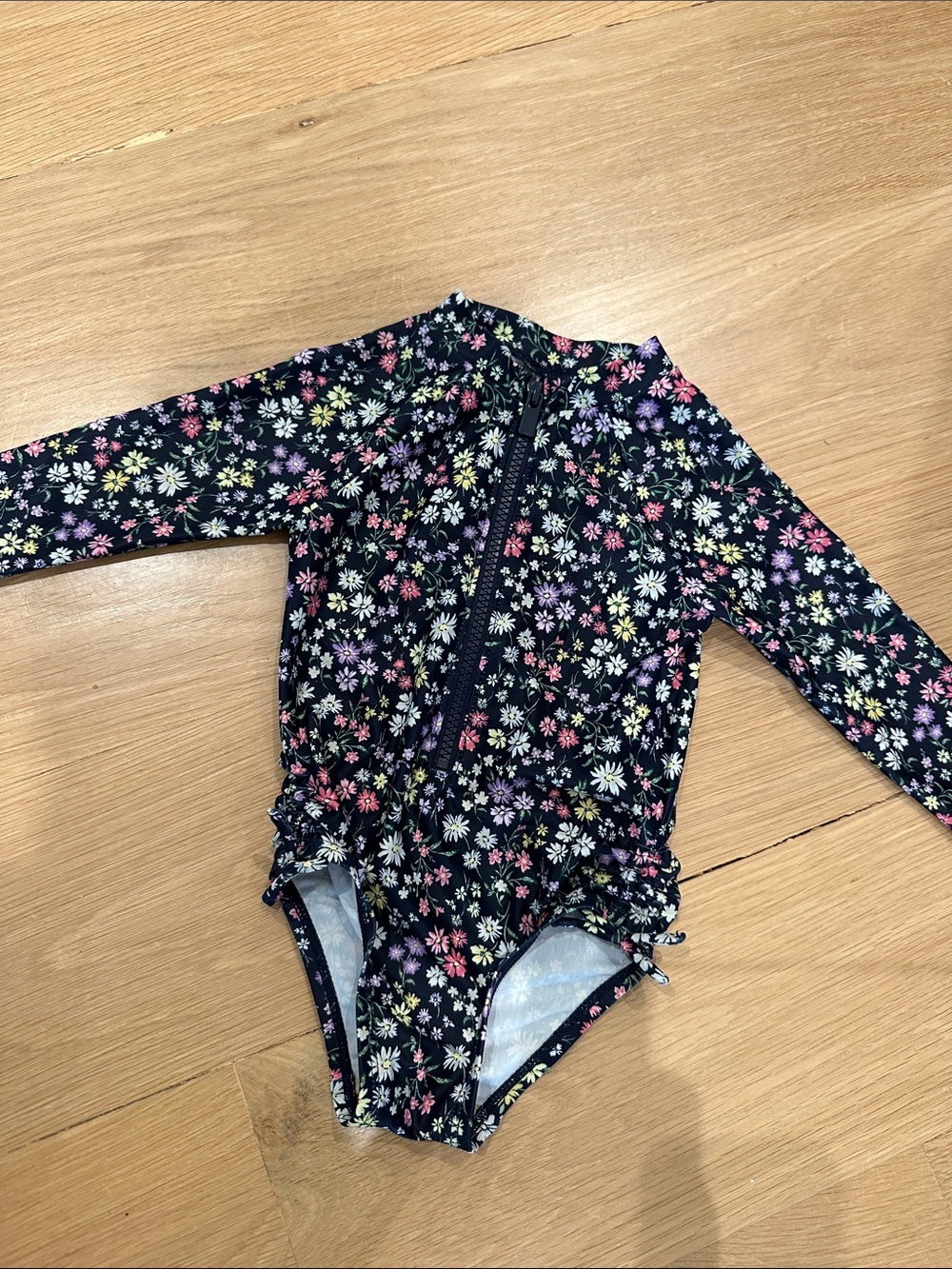 Old Navy Girls Navy Floral Long-Sleeve One-Piece Swimsuit